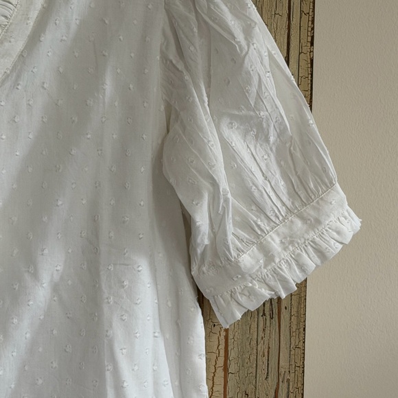 White Ruffle V-Neck Button Front Blouse - Picture 3 of 4